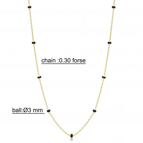 Black Enamel Beaded Chain 925 Sterling Silver Necklace Black Enamel Beaded Chain 925 Sterling Silver Necklace