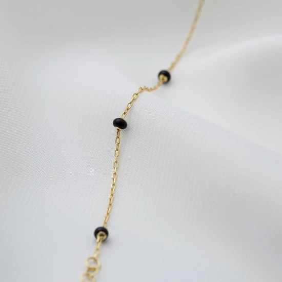 Black Enamel Beaded Chain 925 Sterling Silver Necklace | 925 Sterling Silver Wholesale | Sade Silver Black Enamel Beaded Chain 925 Sterling Silver Necklace - Sade 925 Silver Jewelry