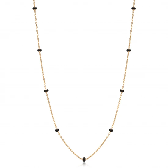 Black Enamel Beaded Chain 925 Sterling Silver Necklace | 925 Sterling Silver Wholesale | Sade Silver Black Enamel Beaded Chain 925 Sterling Silver Necklace - Sade 925 Silver Jewelry