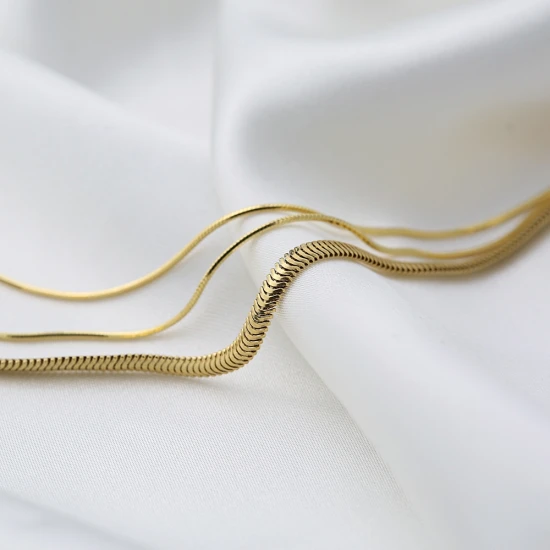 Layered Flat Italian Herringbone Snake Silver Necklace | 925 Sterling Silver Wholesale | Sade Silver Layered Flat Italian Herringbone Snake Silver Necklace - Sade 925 Silver Jewelry