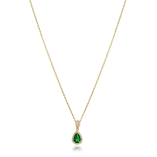 Pear Emerald 925 Sterling Silver Necklace Pear Emerald 925 Sterling Silver Necklace