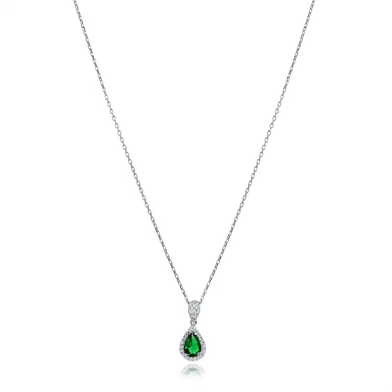 Pear Emerald 925 Sterling Silver Necklace Pear Emerald 925 Sterling Silver Necklace
