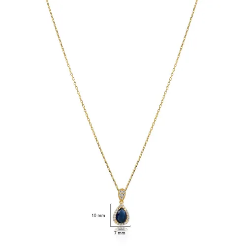 Pear Design Sapphire Stone Charm Necklace Pear Design Sapphire Stone Charm Necklace