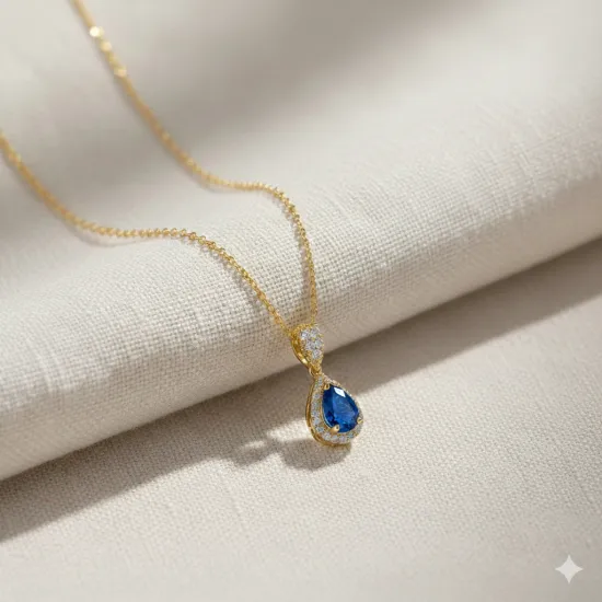 Pear Sapphire 925 Sterling Silver Necklace Pear Sapphire 925 Sterling Silver Necklace
