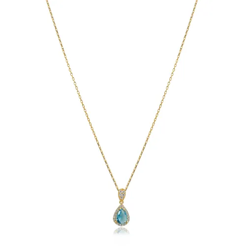 Pear Design Aquamarine Stone Charm Necklace