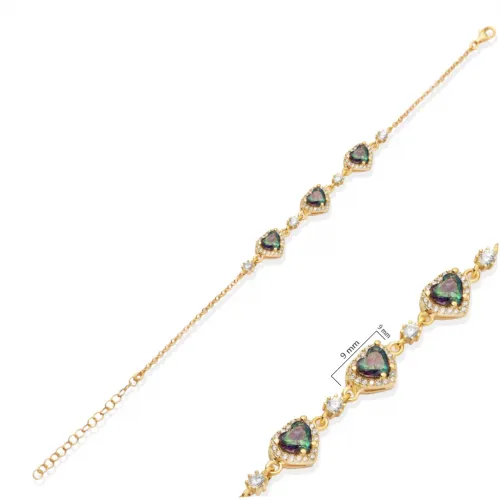 Triple Heart Mystic Topaz CZ Sterling Silver Bracelet Triple Heart Mystic Topaz CZ Sterling Silver Bracelet