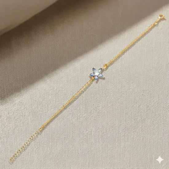 Sapphire Flower Design CZ  Charm Bracelet