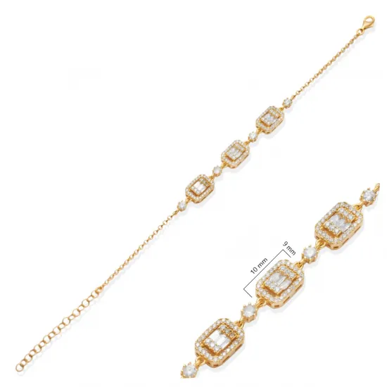 Triple Baguette CZ Stone 925 Charm Bracelet Triple Baguette CZ Stone 925 Charm Bracelet