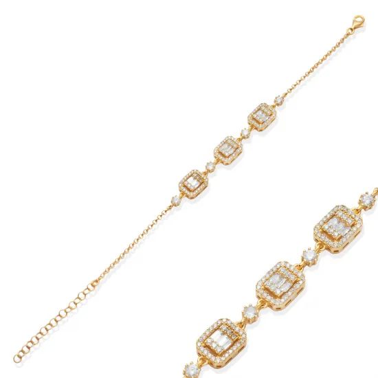 Triple Baguette CZ Stone 925 Charm Bracelet Triple Baguette CZ Stone 925 Charm Bracelet