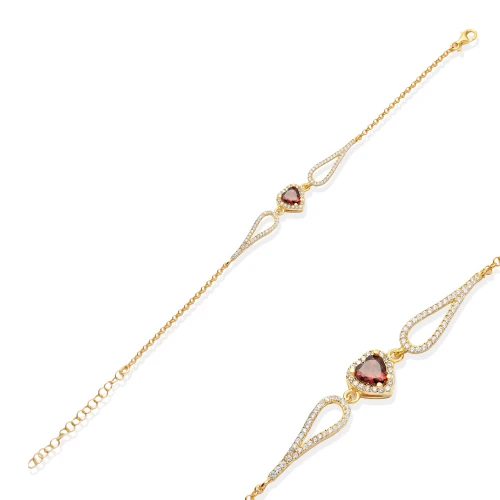 Heart Garnet CZ 925 Sterling Silver Bracelet