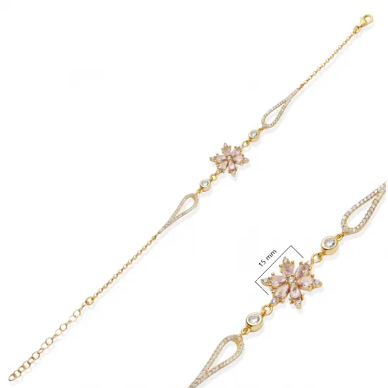 Lotus Design Pink CZ Stone Charm Bracelet Lotus Design Pink CZ Stone Charm Bracelet