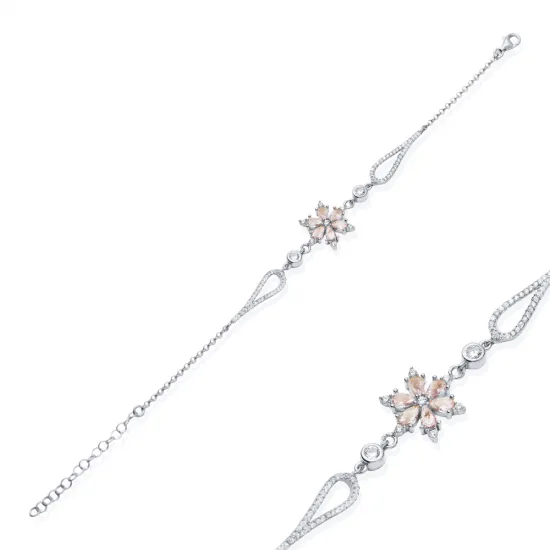 Lotus Design Pink CZ Stone Charm Bracelet Lotus Design Pink CZ Stone Charm Bracelet