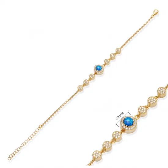 Round Blue Opal CZ 925 Sterling Silver Bracelet Round Blue Opal CZ 925 Sterling Silver Bracelet
