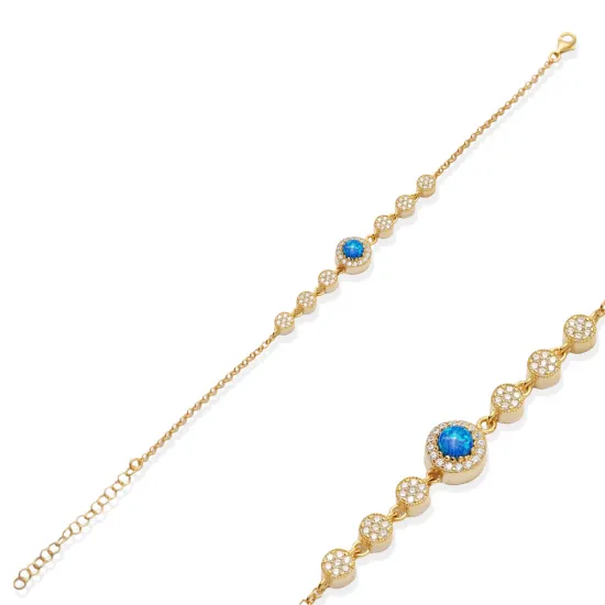 Round Blue Opal CZ 925 Sterling Silver Bracelet Round Blue Opal CZ 925 Sterling Silver Bracelet
