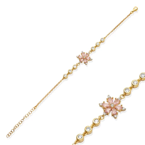 Lotus Pink Round CZ 925 Sterling Silver Bracelet