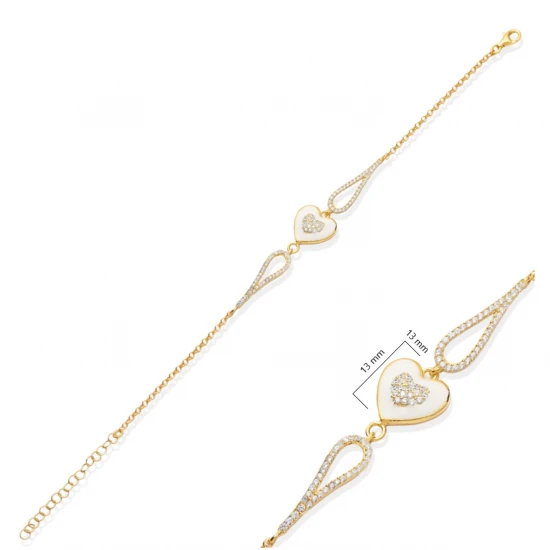 Heart White Enamel CZ 925 Sterling Silver Bracelet Heart White Enamel CZ 925 Sterling Silver Bracelet