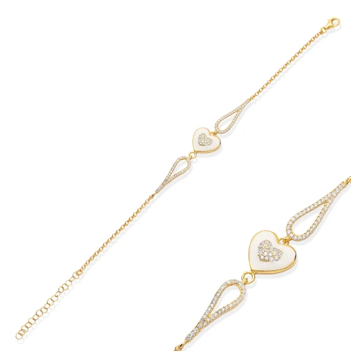 Heart White Enamel CZ 925 Sterling Silver Bracelet