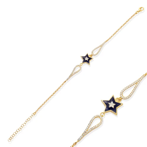 Star Sapphire Enamel CZ 925 Sterling Silver Bracelet