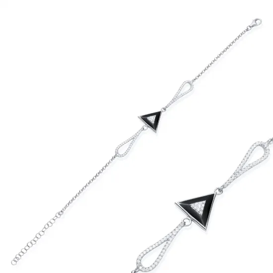 Triangle Design Black Enamel CZ Stone Bracelet