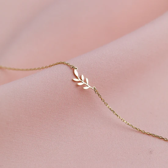 Plain Leaf Branch 925 Sterling Silver Bracelet - Sade 925 Silver Jewelry