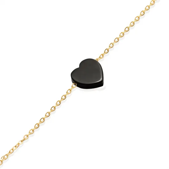 Onyx Heart Design 925 Silver Charm Bracelet