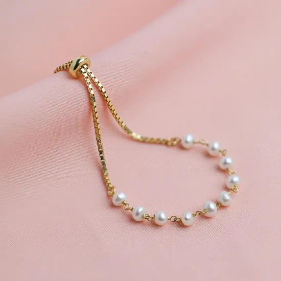Round Pearl Design 925 Cube Chain Bracelet Round Pearl Design 925 Cube Chain Bracelet