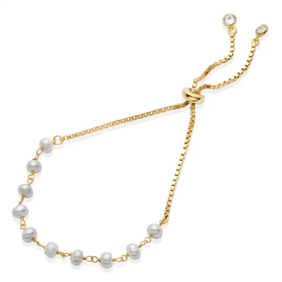 Round Pearl Design 925 Cube Chain Bracelet Round Pearl Design 925 Cube Chain Bracelet