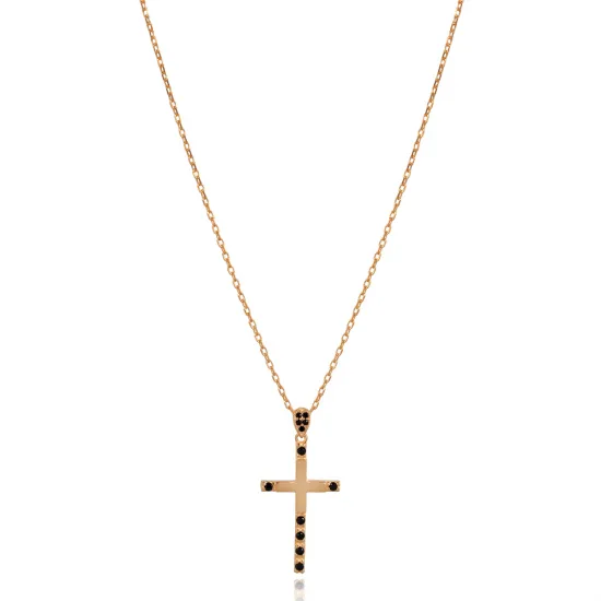 Plain Black Stone Cross Design Charm Necklace Plain Black Stone Cross Design Charm Necklace