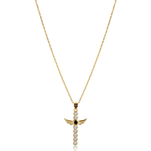 Angel Wings CZ Cross 925 Sterling Silver Necklace