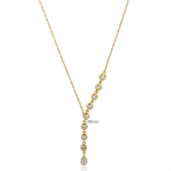 Turkish Round CZ Y 925 Sterling Silver Necklace | 925 Sterling Silver Wholesale | Sade Silver Turkish Round CZ Y 925 Sterling Silver Necklace - Sade 925 Silver Jewelry