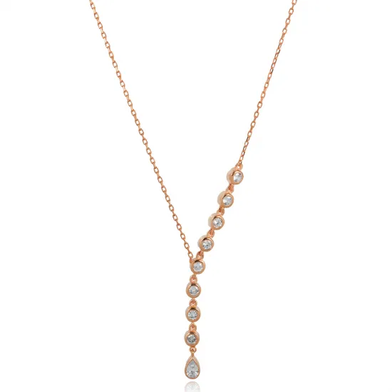 Turkish Round CZ Y 925 Sterling Silver Necklace | 925 Sterling Silver Wholesale | Sade Silver Turkish Round CZ Y 925 Sterling Silver Necklace - Sade 925 Silver Jewelry