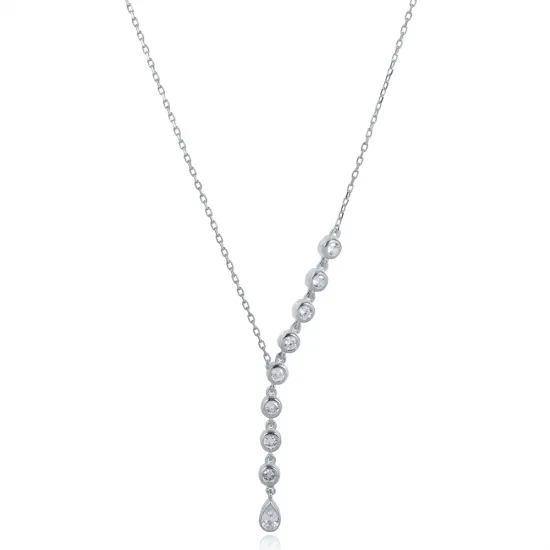 Turkish Round CZ Y 925 Sterling Silver Necklace | 925 Sterling Silver Wholesale | Sade Silver Turkish Round CZ Y 925 Sterling Silver Necklace - Sade 925 Silver Jewelry