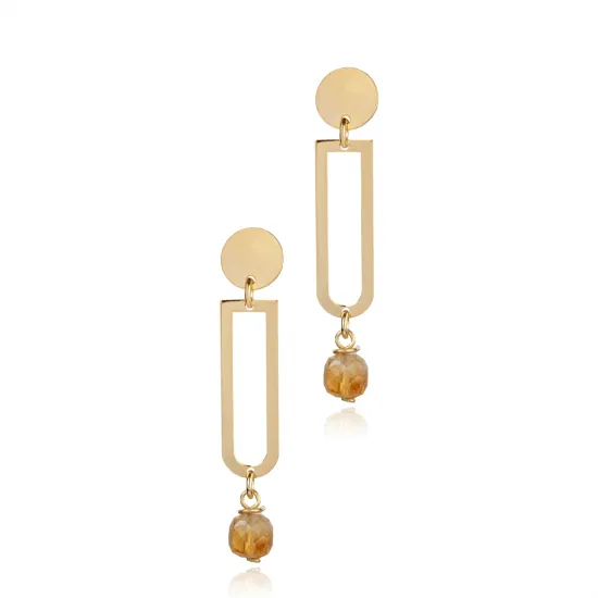 Plain Geometric Shape Citrine Sterling Silver Earrings Plain Geometric Shape Citrine Sterling Silver Earrings