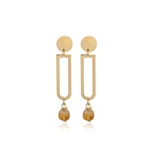 Plain Geometric Shape Citrine Sterling Silver Earrings