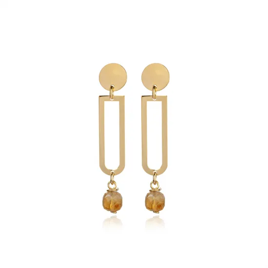 Plain Geometric Shape Citrine Sterling Silver Earrings Plain Geometric Shape Citrine Sterling Silver Earrings