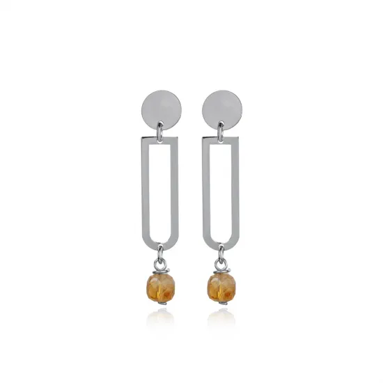Plain Geometric Shape Citrine Sterling Silver Earrings Plain Geometric Shape Citrine Sterling Silver Earrings