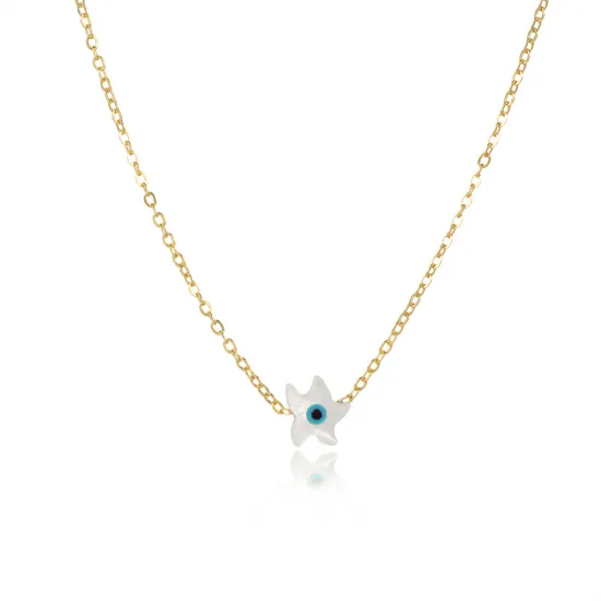 Mother Of Pearl Evil Eye 925 Sterling Silver Necklace