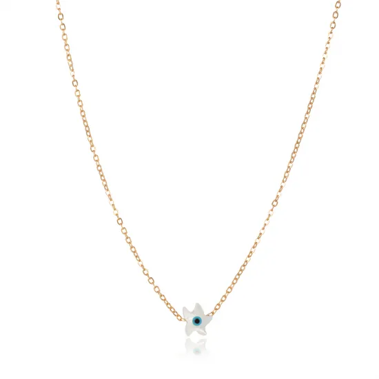 Mother Of Pearl Evil Eye 925 Sterling Silver Necklace