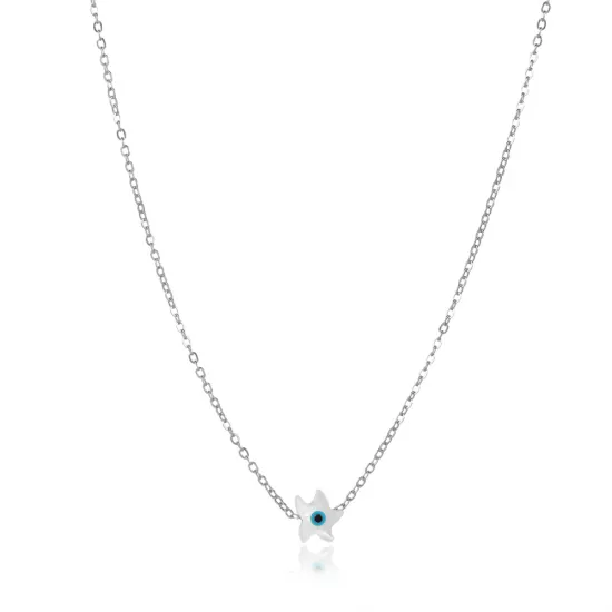 Mother Of Pearl Evil Eye 925 Sterling Silver Necklace
