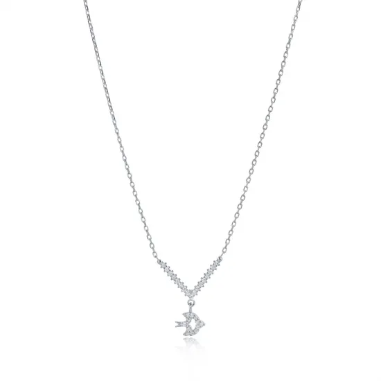 Fish Design CZ Stone Shape Charm Necklace Fish Design CZ Stone Shape Charm Necklace