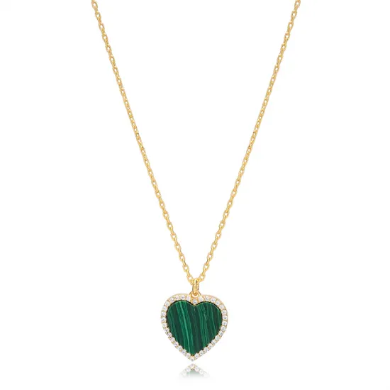 Malachite Heart Zircon Stone Charm Necklace Wholesale Turkish 925 Sterling Silver Jewelry Malachite Heart Zircon Stone Charm Necklace Wholesale Turkish 925 Sterling Silver Jewelry