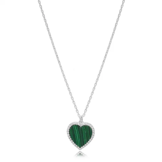Malachite Heart Zircon Stone Charm Necklace Wholesale Turkish 925 Sterling Silver Jewelry Malachite Heart Zircon Stone Charm Necklace Wholesale Turkish 925 Sterling Silver Jewelry