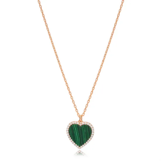Malachite Heart Zircon Stone Charm Necklace Wholesale Turkish 925 Sterling Silver Jewelry Malachite Heart Zircon Stone Charm Necklace Wholesale Turkish 925 Sterling Silver Jewelry