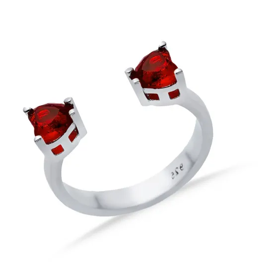 Garnet CZ Heart Adjustable 925 Sterling Silver Ring | 925 Sterling Silver Wholesale | Sade Silver Garnet CZ Heart Adjustable 925 Sterling Silver Ring - Sade 925 Silver Jewelry