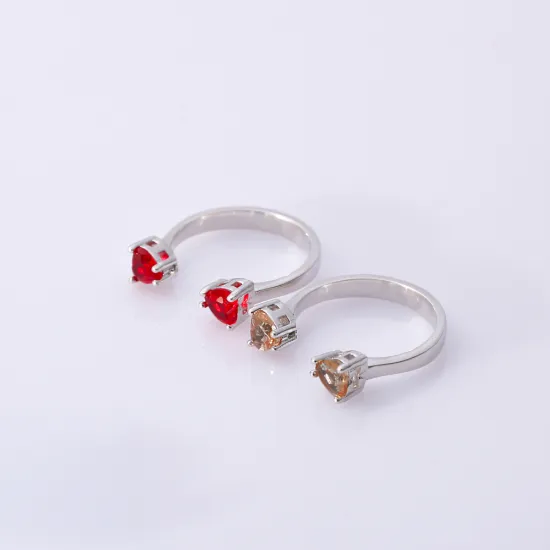 Garnet CZ Heart Adjustable 925 Sterling Silver Ring | 925 Sterling Silver Wholesale | Sade Silver Garnet CZ Heart Adjustable 925 Sterling Silver Ring - Sade 925 Silver Jewelry