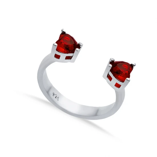 Garnet CZ Heart Adjustable 925 Sterling Silver Ring | 925 Sterling Silver Wholesale | Sade Silver Garnet CZ Heart Adjustable 925 Sterling Silver Ring - Sade 925 Silver Jewelry