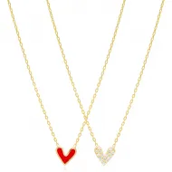 Heart Double Sided Red Enamel CZ 925 Silver Necklace