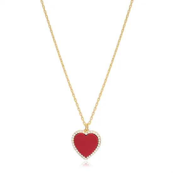 Red Stone Heart Zircon Stone Charm Necklace Turkish Handcrafted Wholesale 925 Sterling Silver Jewelry Red Stone Heart Zircon Stone Charm Necklace Turkish Handcrafted Wholesale 925 Sterling Silver Jewelry