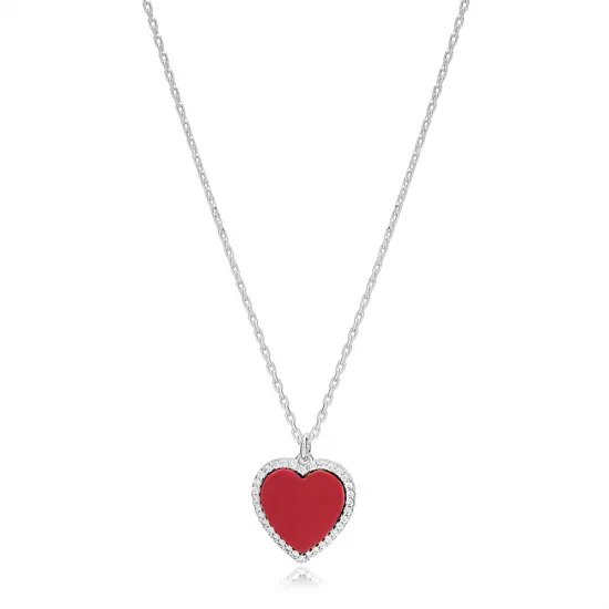 Red Stone Heart Zircon Stone Charm Necklace Turkish Handcrafted Wholesale 925 Sterling Silver Jewelry Red Stone Heart Zircon Stone Charm Necklace Turkish Handcrafted Wholesale 925 Sterling Silver Jewelry
