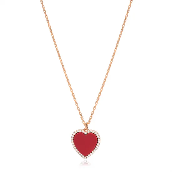 Red Stone Heart Zircon Stone Charm Necklace Turkish Handcrafted Wholesale 925 Sterling Silver Jewelry Red Stone Heart Zircon Stone Charm Necklace Turkish Handcrafted Wholesale 925 Sterling Silver Jewelry